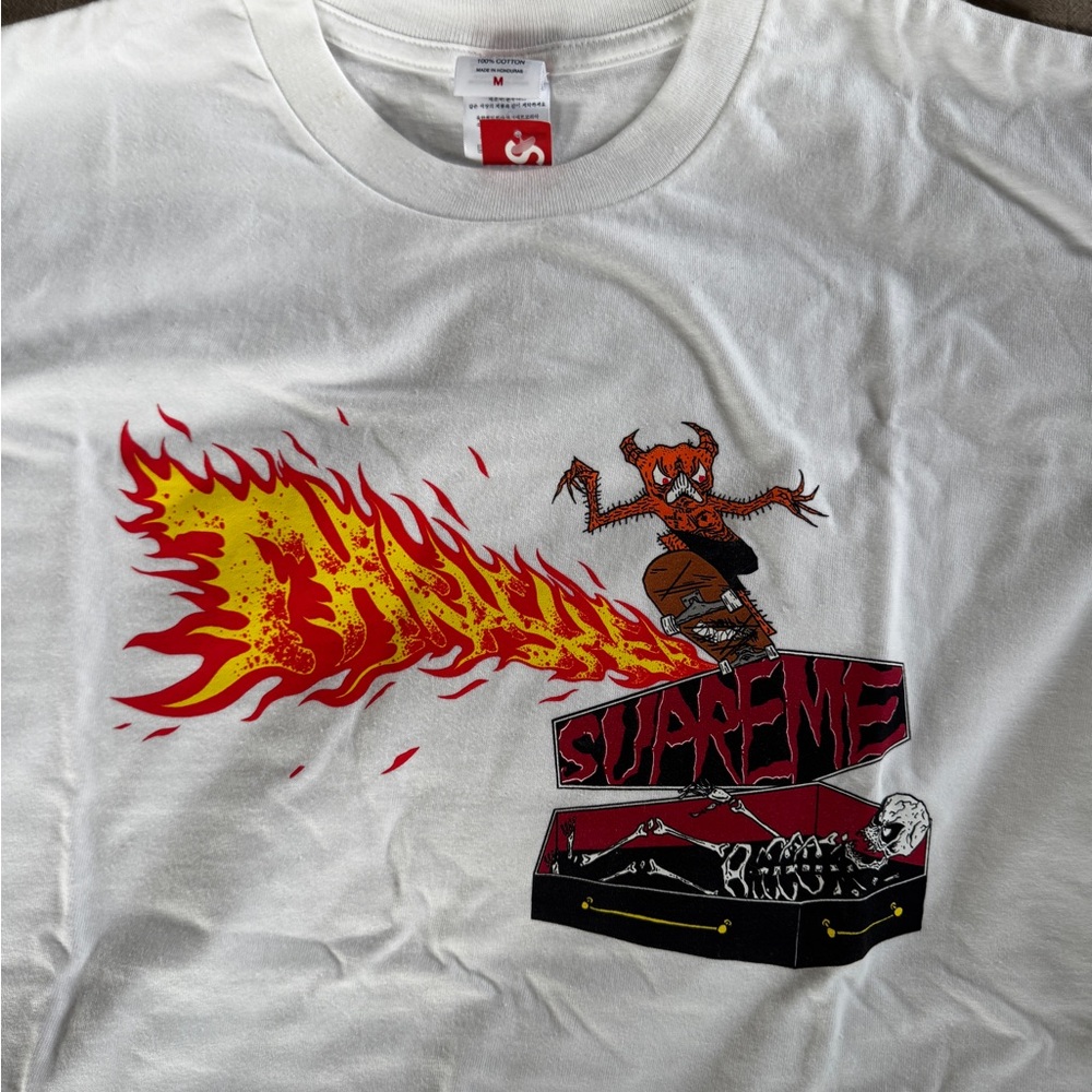 Supreme White Tee with Fiery Graphic